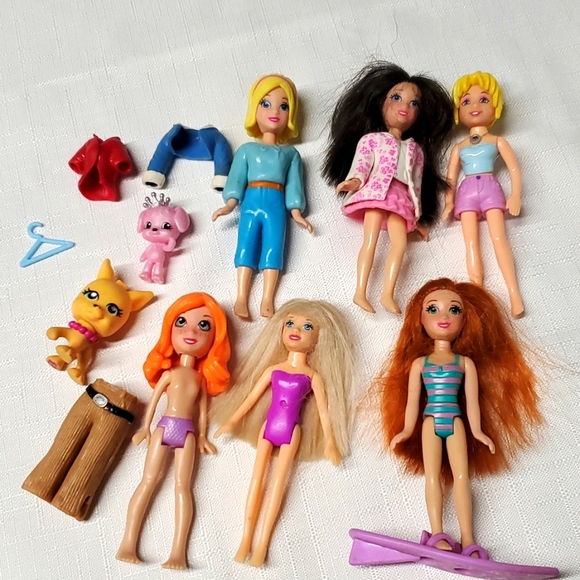 LOT 6 Polly Pocket Mattel 3½" Doll Clothes Outfit Kitty Pet Surf Board Accessory - Picture 1 of 8
